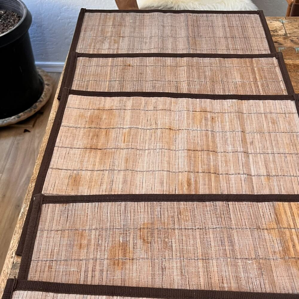 Bamboo Slat Placemat Set of 5 with Brown Fabric Border - Picture 7 of 9